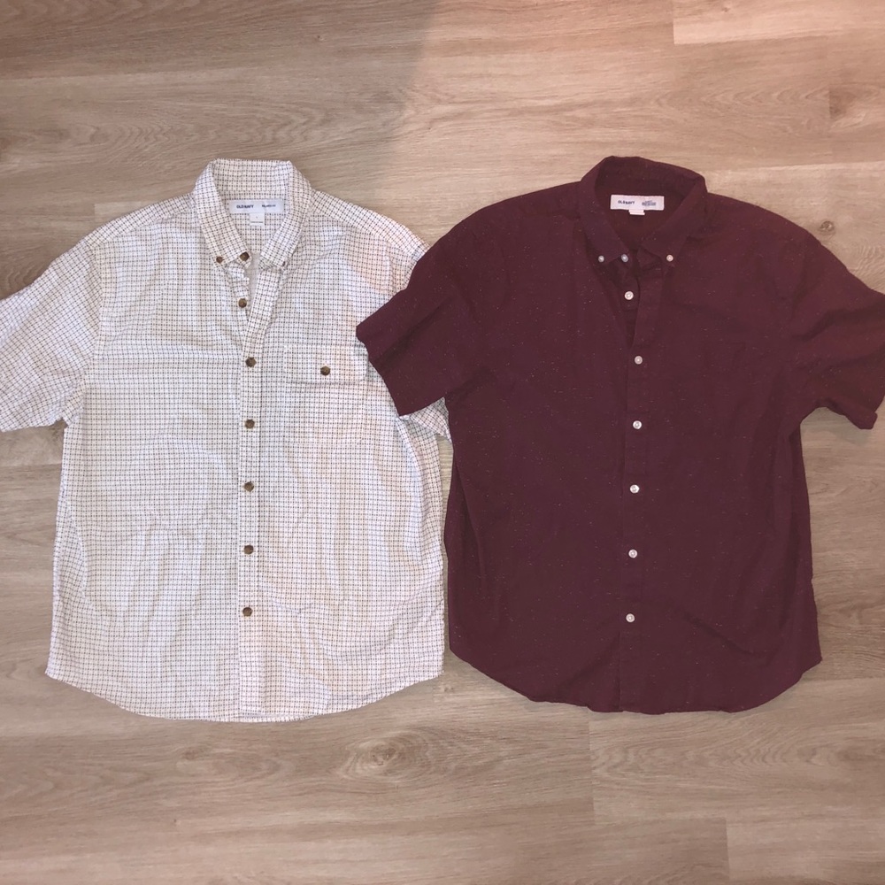 TWO Old Navy Mens Short Sleeve Button Shirts Large